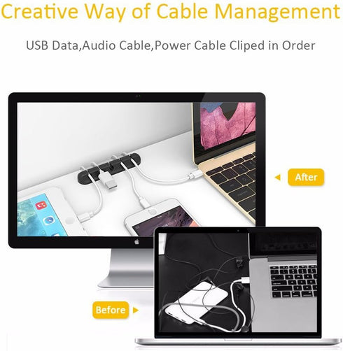 Cable Clips Cord Management Organizer, 3 Packs Silicone Adhesive Hooks, Wire Holder USB Power Charging Accessory Mouse PC Nightstand Desktop Wall ...