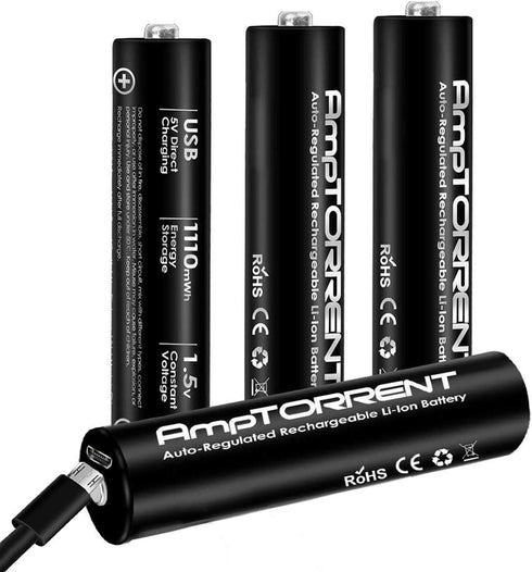 AAA Lithium Rechargeable Batteries, 1110mWh AAA Rechargeable Battery, AAA Batteries Rechargeable with 4in1 USB Cable, 1.5V Constant Output, High C...