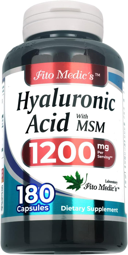 FITO MEDIC'S Lab - Hyaluronic acid capsules - with MSM- 1200 mg per serving, 180 Capsules, Supports Skin Hydration, Joints Lubrication and Antioxi...