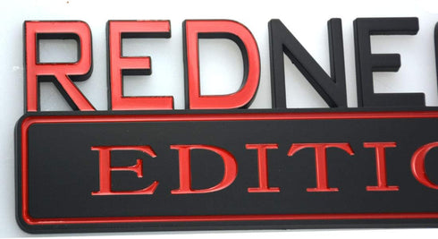 2pcs REDNECK EDITION CAR EMBLEM Chrome Badge 3D Sticker Decal Compatible with F-150 F250 F350 Silverado RAM 1500 (Red/black)...