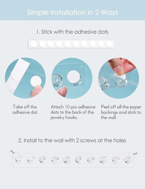 Zreal Necklace Holder, Acrylic Necklace Hanger, Wall Jewelry Organizer with 10 Jewelry Hooks in Seashell Shape (2-pack Clear)...