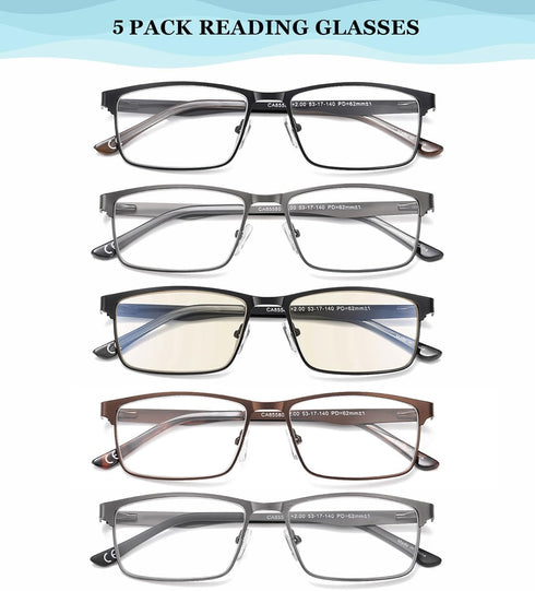 EYECEDAR 5-Pack Reading Glasses for Men Metal Frame Spring Hinges with Computer Readers 2.50...