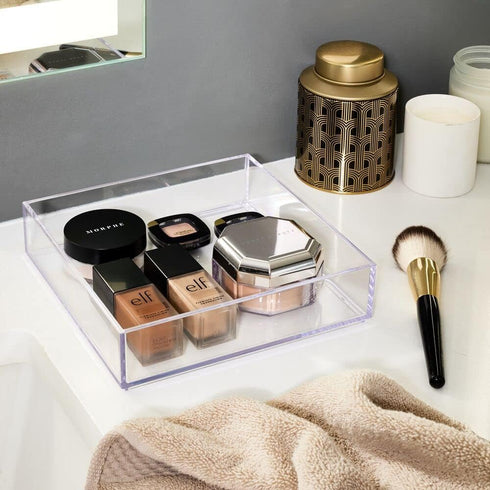 iDesign Decorative Countertop Vanity Tray Organizer for Bathroom, Bedroom, Closet, Entryway, The Clarity Collection – 8" x 8" x 2", Clear...
