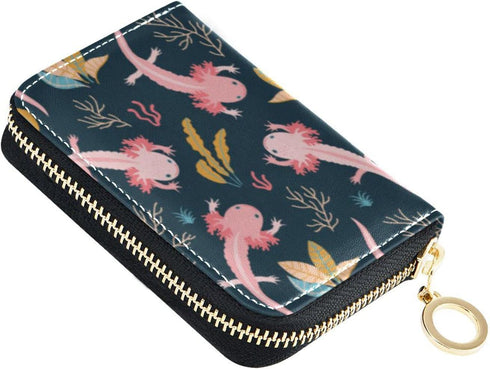 Cute Axolotl RFID Credit Card Holder Wallets Accordion for Women Leather Zipper Card Case Accordion Wallet for Ladies Girls...