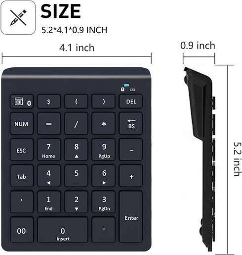 Bluetooth Number Pad for Laptop, Wireless Numeric keypad, 28 Keys Numpad Number Keypad Bluetooth 10 Keys Number Pad for Laptop, MacBook Air/Pro, i...