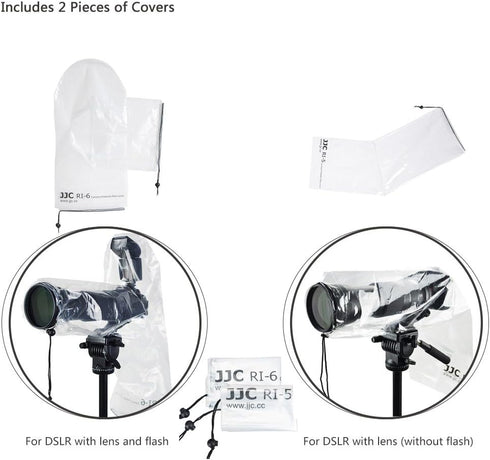 JJC 2 Types DSLR Camera Rain Cover Coat Sleeve Protector for Canon Nikon Fujifilm Sony Olympus Panasonic Pentax Sigma with a Lens & Flash PE Mater...