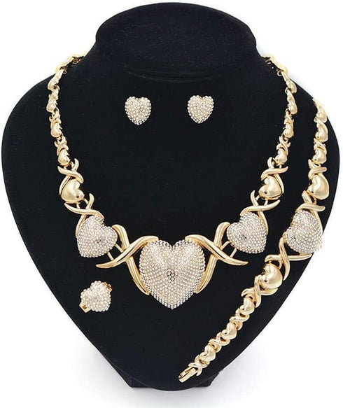 Giffor 14K Gold Filled Jewelry Set Necklaces For Women Bracelets Stud Earrings And Rings Sweetheart Gifts...