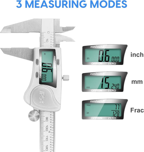 Digital Caliper Measuring Tool, IP54 Waterproof Electronic Micrometer Caliper, Stainlee Steel Vernier Caliper with Large LCD Screen, Inch Metric F...