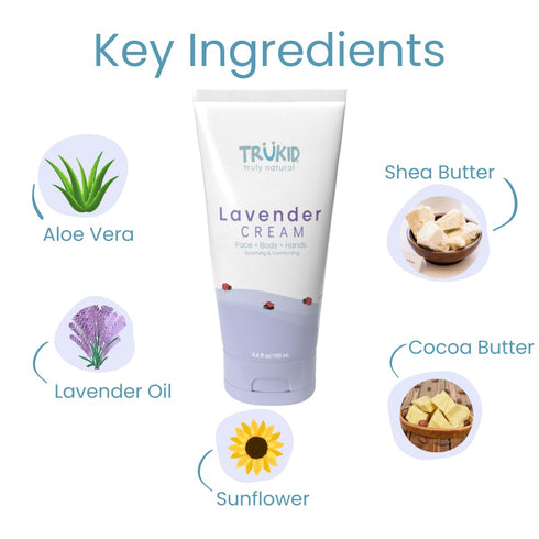 TruKid Lavender Skin Cream for Kids - Hydrates & Moisturizes Sensitive Skin, All Natural Ingredients, Enriched with Shea Butter, Cocoa, Grape Seed...
