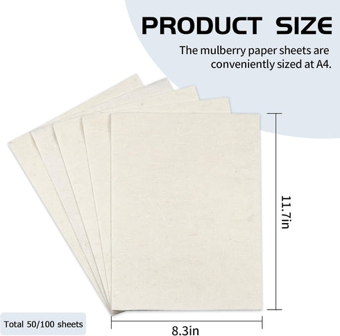 50/100 Sheets A4 Mulberry Paper Sheets Natural Fiber Rice Paper,8.3x11.7in Natural Decoupage Tissue Paper For Writing Painting, Decorative Paper, ...