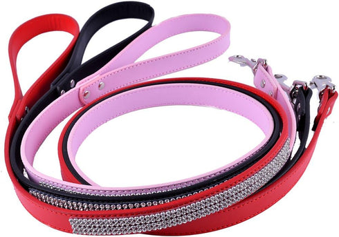 Scicalife PU Leather Dog Leash Training Walking Pet Leash Products Colorful Walking Leashes with Sparkly Studded Rhinestone for Cats or Dogs (Blac...