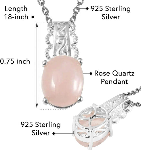 SHOP LC DELIVERING JOY Rose Quartz Pendant Necklace for Women 925 Sterling Silver Pink Jewelry 18" Birthday Gifts for Women...