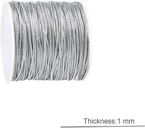 Elastic Cords Stretch Cord Ribbon Metallic Tinsel Cord Rope for Craft Making Gift Wrapping 1 mm 20 Yards (Silver)...