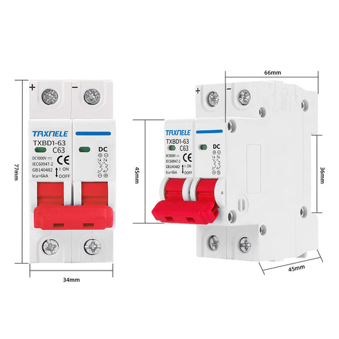 DC Miniature Circuit Breaker 2P 1000V 63A Solar Mini Circuit Breaker Battery Switch Thermal Magnetic Trip DIN Rail Mount DC Disconnect Switch DC M...