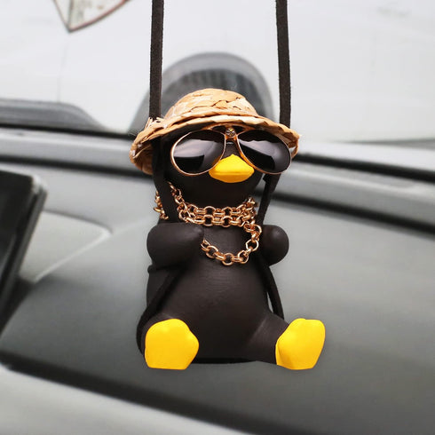 Swinging Duck Car Hanging Ornament, Cool Car Hanging Accessories for Rear View Mirror, Cute Car Pendant Swinging Sunglasses Duck Hanging Swing...