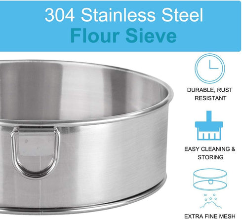 Flour Sieve Fine Mesh, 10" Stainless Steel 60 Mesh Round Flour Sifter for Baking Cake Bread...