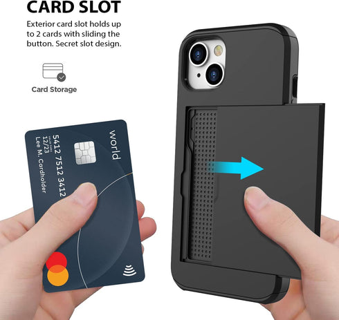 ZUSLAB Card Holder Slot Case Compatible with Apple iPhone 15 6.1 Inches 2023, Phone Wallet Case with 1 Tempered Glass Screen Protector, Rubber & P...