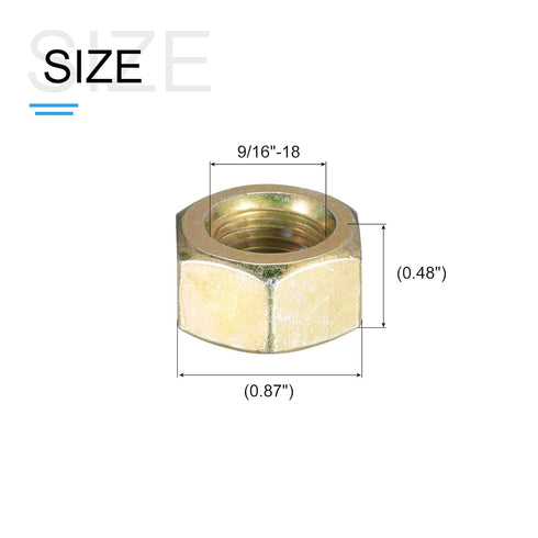 Hex Nuts (9/16"-18) 10Pcs, Carbon Steel Fine Thread Zinc Plated Hexagon Nut Hardware - for DIY Home Repair Machinery, Yellow Zinc...