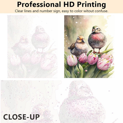 Rebotipy Birds Painting by Numbers for Adults, Pink Tulips DIY Paint by Numbers Abstract Flowers Oil Painting Acrylic Painting Kit, 16x20 Inches W...