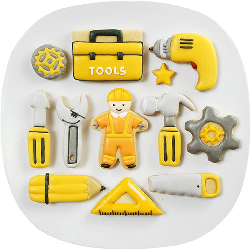 Mini Construction Tools Cookie Cutters Set of 9 pcs, Stainless Steel Mini Hardware Tools Series Shaped Fondant Baking Molds For Father's Day...