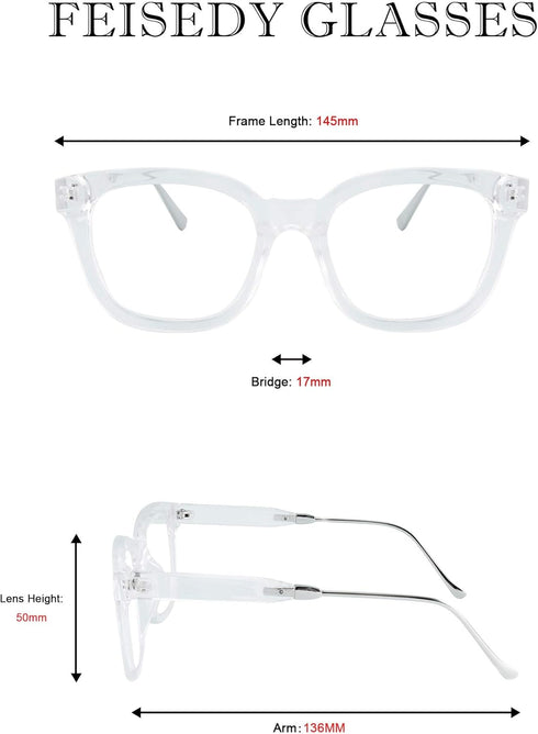 FEISEDY Classic Reading Glasses Square Blue Light Blocking Women Men Reader Glasses B2648...