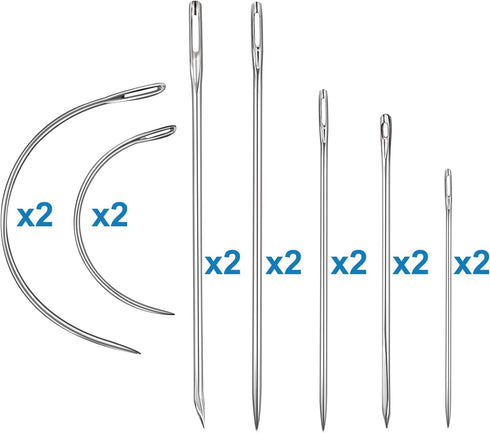 Heavy Duty Hand Sewing Needles Kit, 14 PCS Leather Sewing Needles with 10 Leather Hand Sewing Needle and 4 Curved Needle for Home Upholstery, Leat...