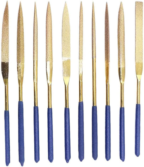 10pcs Titanium Finish Diamond Needle File Set, 3 x 140mm Mini Jewelers File Set Metal File Tool for Jewelers Glass Wood Carving Craft...