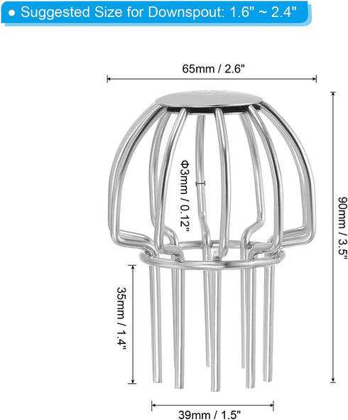 PATIKIL Gutter Guard, 304 Stainless Steel Down Pipe Filter, Anti-Blocking Line Cap Drain Cover Downspout Protector for Blockage Leaves Debris, 2 I...