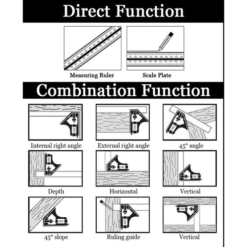 Combination Square, 12" Combo Square, Carpenter Square, Woodworking Measure Tools, Metal Ruler, Framing Square, T Square, T Ruler, Combination Squ...