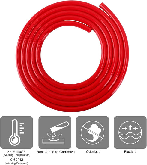 Beer CO2 Gas Line Kit - 10ft PVC CO2 Tubing Hose & 4PCS Stainless Steel Hose Clamp Solid Red Non-toxic Odorless Bendable Keg CO2 Line for 5/16’’ B...