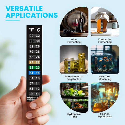 Stick On Thermometer Strip, Digital Temperature Display for Fermenting, Brewing, Wine, Beer, Kombucha or Aquariums. 50-90F (10-32C) Adhesive Stick...
