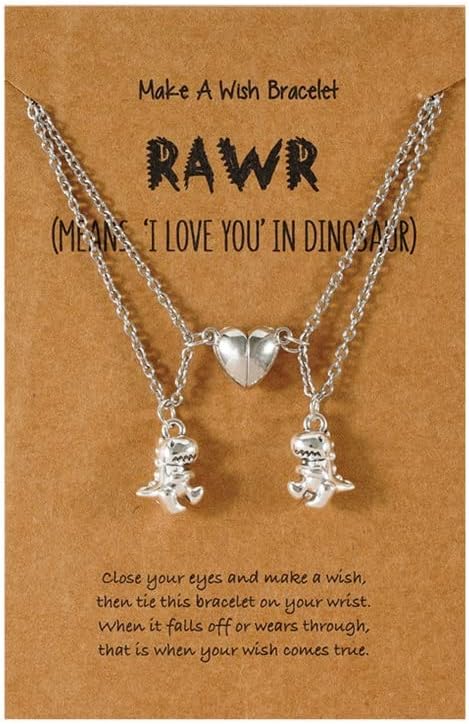 Magnetic Couples Necklace Set Friendship Dinosaur Matching Charm Pendant Necklace T-Rex Dinosaur Cute Animal Lover Jewelry for Couples Valentine's...