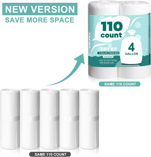 110 Count-4 Gallon Trash Bags,Small Trash Bags Bathroom, White Small Trash Bag for Office Bedroom Bathroom Car, Small Garbage Bags Point-Break Des...