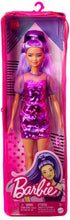 Barbie Fashionistas Doll, Petite, Long Purple Hair & Purple Metallic Dress, Sheer Bodice & Sleeves, Purple Sneakers, Toy for Kids 3 to 8 Years Old...