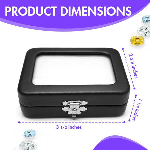 Novel Box Black Faux Leatherette Gem Display Loose Stone Box 3.5x2.75x1.12 with Reversible Black-White Pad - Jewelry Boxes with Clear Glass Top Cl...