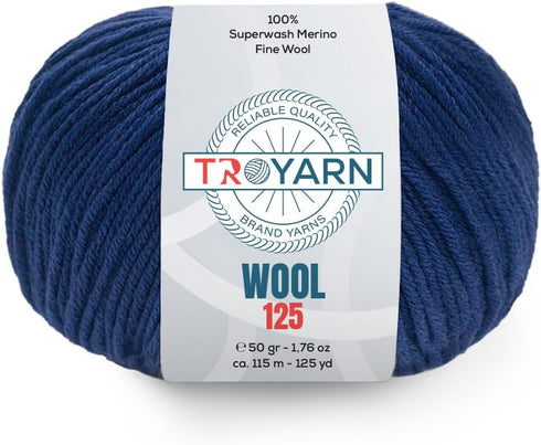 Wool 125 (2- Skeins Pack) 100% Superwash Merino Fine Wool Light Worsted Weight #3 Soft Knitting and Crochet Yarn for Crocheting and Knitting (2 x ...
