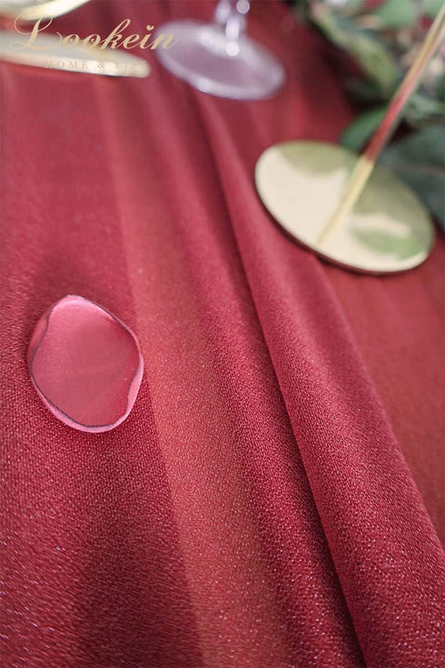 Lookein 10 Feet Burgundy Chiffon Table Runner Sheer Wedding Table Cloth 29x120 Inches Rustic Wedding Decorations French Chiffon Table Runner...