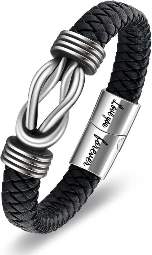 Infinity Knot Leather Bracelet Forever Linked Together Bracelet Birthday Christmas Anniversary Bracelet Idea Mens Braided Cuff 7.8/8.5/9 Inches Br...