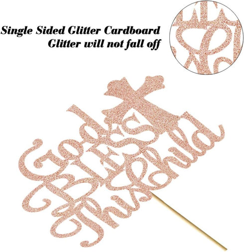 God Bless this Children Cake Topper, Rose Gold Glitter Baptism Cake Toppers for Girl Boy Christening, First Communion Baby Shower - Handmade (6.7'...