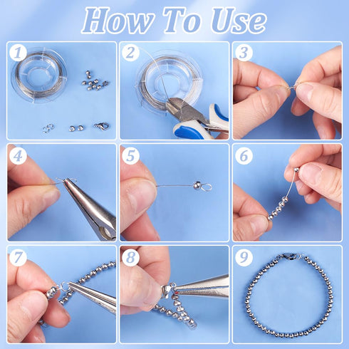 PH PandaHall 700pcs DIY Jewelry Making Supplies Kit Bracelet Findings Kit with Stainless Steel Wire 10m, Stainless Steel Wire Hand Beaded Set for ...