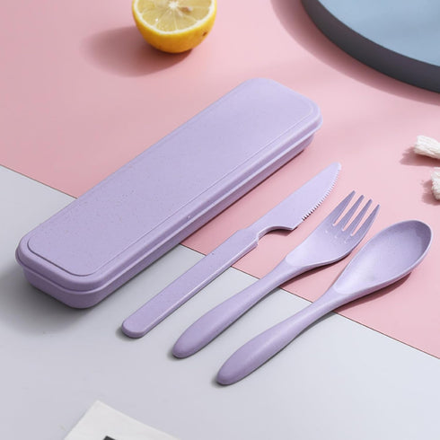 Reusable Travel Utensils Set with Case, 4 Sets Wheat Straw Portable Plastic Fork Spoons Knife Camping Cutlery, Eco-Friendly BPA Free Lunch Tablewa...