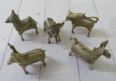 Dhokra Metal Art - Handcrafted Animal Figurines Small Assorted (Set of 5) | Home | Desk Decor...