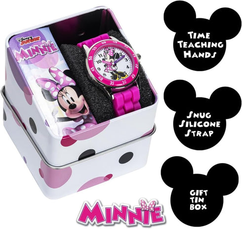 Minnie Mouse Kids' Analog Watch by Accutime - Pink Bezel, Strap & Dial, Time-Teacher Model MN1157...