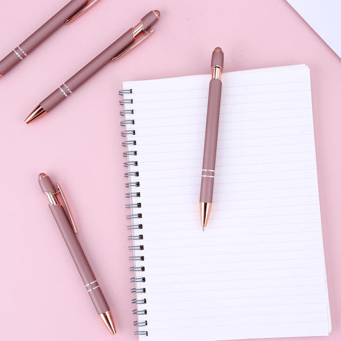 4 Pack Rose Gold Pen, 1.0 mm Ballpoint Pen with Stylus Tip, 2 in 1 Fancy Pens for Women, Rose Gold Ink Pen, Pretty Wedding Pens, Metal Stylus Pen ...