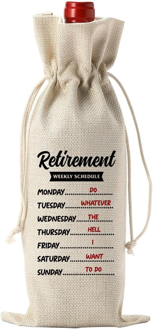 PKW 1Pcs Funny Retirement Wine Bag, Retirement Gift for Woman Men Wine Bag, Retirement Weekly Schedule Wine Bag, Retirement Gifts for Teachers Cow...