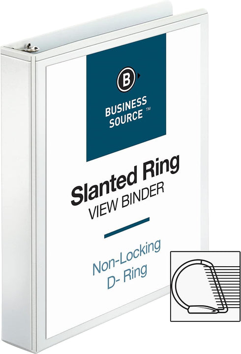 Business Source 28441 D-Ring Binder, w/ Pockets, 1-1/2-Inch Capacity, White...