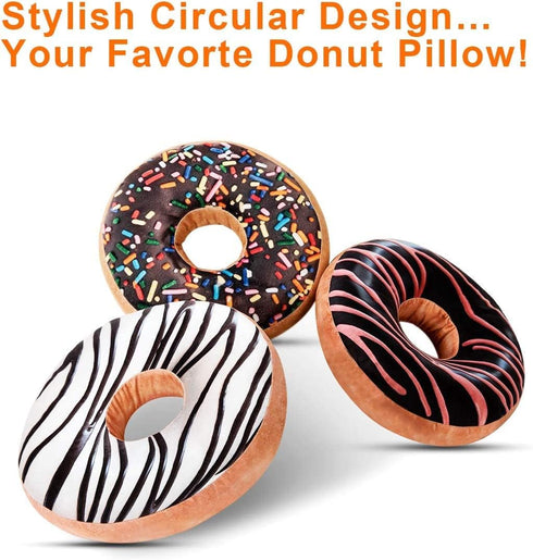 HYSEAS Round Throw Pillow 14 Inch Chocolate Pink Donut, 3D Digital Print Decorative Comfortable Soft Plush Funny Food Shaped Pillow Light Weight S...