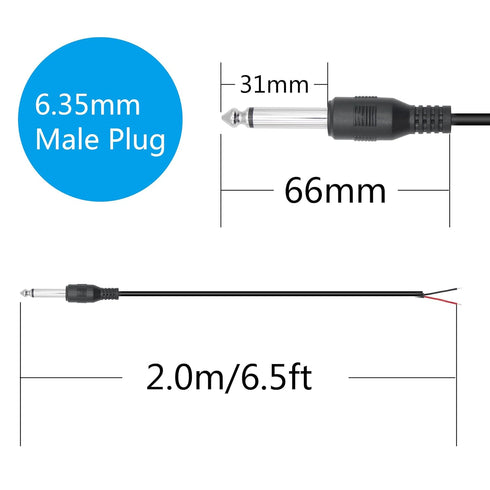 6.35mm Male Plug to Bare Wire Open End Audio Cable 6FT,TS 2 Pole Mono 1/4 inch Male Plug Jack Connector Adapter,for Speaker Microphone 6.35mm Male...