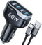 SUNDAREE 4 Ports USB C Fast Car Charger with Plug Outlet, Car Charger Adapter with 3.3FT Cable(USB-A to USB-C), Dual QC 18W & PD 30W Car Phone Cha...