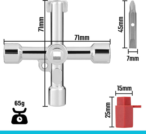 DURATECH 4 Way Sillcock Key with Bit, Multi-functional Water Key, Cross Key, 1-Pack, for Valve, Faucet, and Spigots...